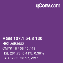 カラーコード: RGB 107.1 54.8 130 | qconv.com