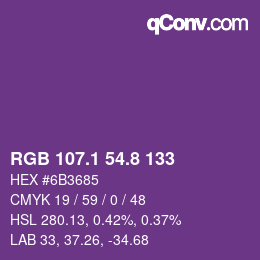 カラーコード: RGB 107.1 54.8 133 | qconv.com