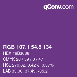 カラーコード: RGB 107.1 54.8 134 | qconv.com