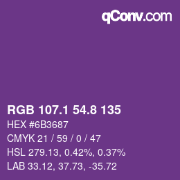 カラーコード: RGB 107.1 54.8 135 | qconv.com