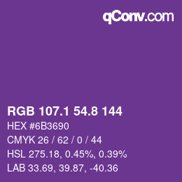 カラーコード: RGB 107.1 54.8 144 | qconv.com