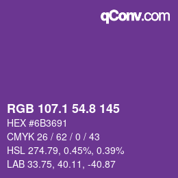 カラーコード: RGB 107.1 54.8 145 | qconv.com