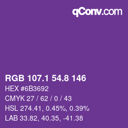 カラーコード: RGB 107.1 54.8 146 | qconv.com