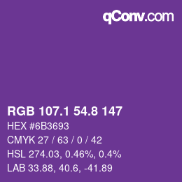 カラーコード: RGB 107.1 54.8 147 | qconv.com