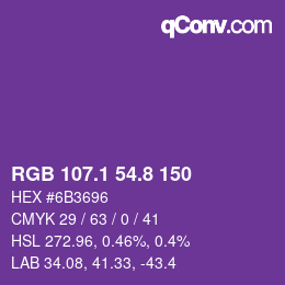カラーコード: RGB 107.1 54.8 150 | qconv.com