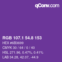 カラーコード: RGB 107.1 54.8 153 | qconv.com