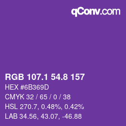 カラーコード: RGB 107.1 54.8 157 | qconv.com