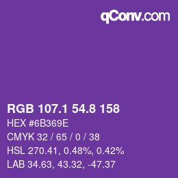 カラーコード: RGB 107.1 54.8 158 | qconv.com