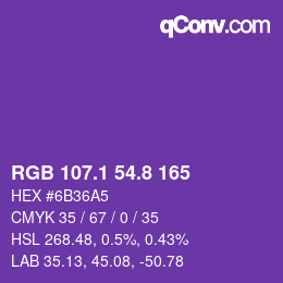 カラーコード: RGB 107.1 54.8 165 | qconv.com