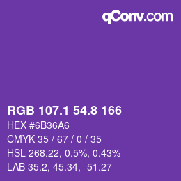 カラーコード: RGB 107.1 54.8 166 | qconv.com