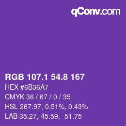 カラーコード: RGB 107.1 54.8 167 | qconv.com