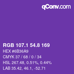 カラーコード: RGB 107.1 54.8 169 | qconv.com