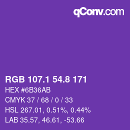 カラーコード: RGB 107.1 54.8 171 | qconv.com