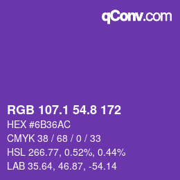 カラーコード: RGB 107.1 54.8 172 | qconv.com