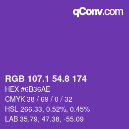 カラーコード: RGB 107.1 54.8 174 | qconv.com