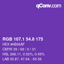 カラーコード: RGB 107.1 54.8 175 | qconv.com