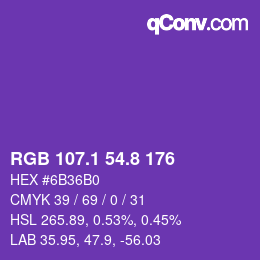 カラーコード: RGB 107.1 54.8 176 | qconv.com