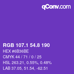 カラーコード: RGB 107.1 54.8 190 | qconv.com