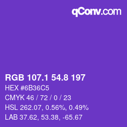 カラーコード: RGB 107.1 54.8 197 | qconv.com