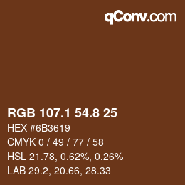Color code: RGB 107.1 54.8 25 | qconv.com