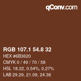 Color code: RGB 107.1 54.8 32 | qconv.com