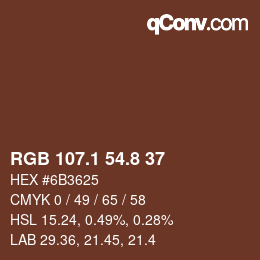 Color code: RGB 107.1 54.8 37 | qconv.com