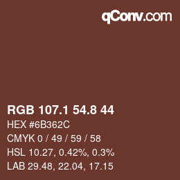 Color code: RGB 107.1 54.8 44 | qconv.com