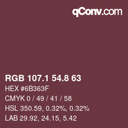 Color code: RGB 107.1 54.8 63 | qconv.com