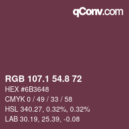 Código de color: RGB 107.1 54.8 72 | qconv.com