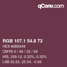 Color code: RGB 107.1 54.8 73 | qconv.com