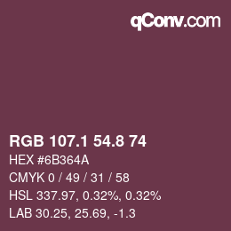 カラーコード: RGB 107.1 54.8 74 | qconv.com