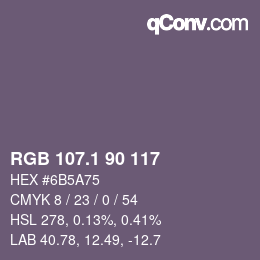 カラーコード: RGB 107.1 90 117 | qconv.com