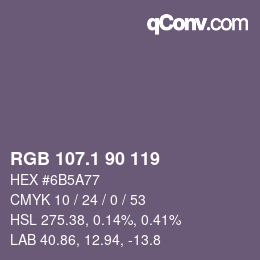 カラーコード: RGB 107.1 90 119 | qconv.com