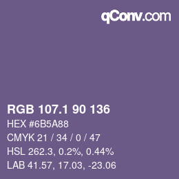 カラーコード: RGB 107.1 90 136 | qconv.com