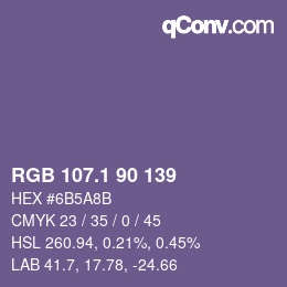 カラーコード: RGB 107.1 90 139 | qconv.com