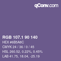 カラーコード: RGB 107.1 90 140 | qconv.com