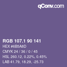 カラーコード: RGB 107.1 90 141 | qconv.com
