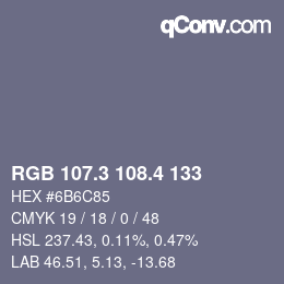 カラーコード: RGB 107.3 108.4 133 | qconv.com