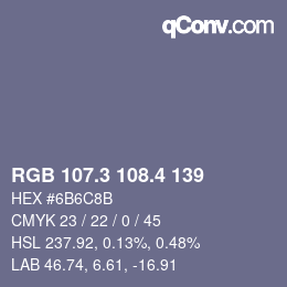 カラーコード: RGB 107.3 108.4 139 | qconv.com