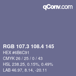 カラーコード: RGB 107.3 108.4 145 | qconv.com