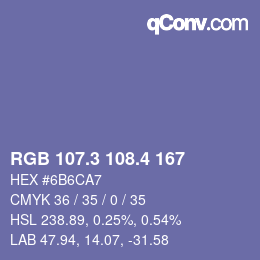 カラーコード: RGB 107.3 108.4 167 | qconv.com