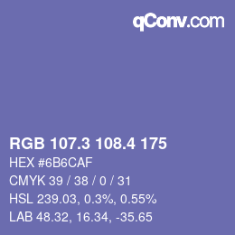 カラーコード: RGB 107.3 108.4 175 | qconv.com