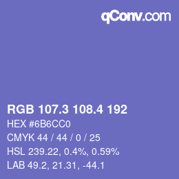 カラーコード: RGB 107.3 108.4 192 | qconv.com