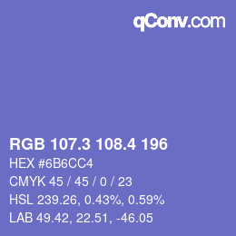 カラーコード: RGB 107.3 108.4 196 | qconv.com