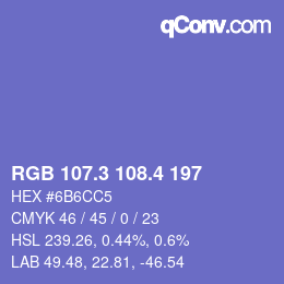 カラーコード: RGB 107.3 108.4 197 | qconv.com