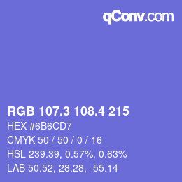 カラーコード: RGB 107.3 108.4 215 | qconv.com