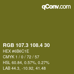 カラーコード: RGB 107.3 108.4 30 | qconv.com
