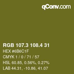カラーコード: RGB 107.3 108.4 31 | qconv.com