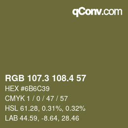 カラーコード: RGB 107.3 108.4 57 | qconv.com