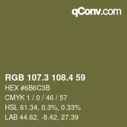 カラーコード: RGB 107.3 108.4 59 | qconv.com